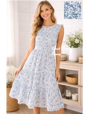 UNIVERSAL THREAD DITSY FLORAL TIERED  RUFFLE MIDI DRESS SIZE S